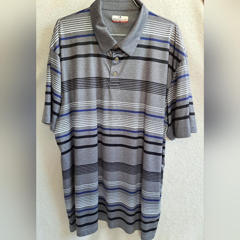 Men's Grand Slam Grey Stripped Polo Shirt
